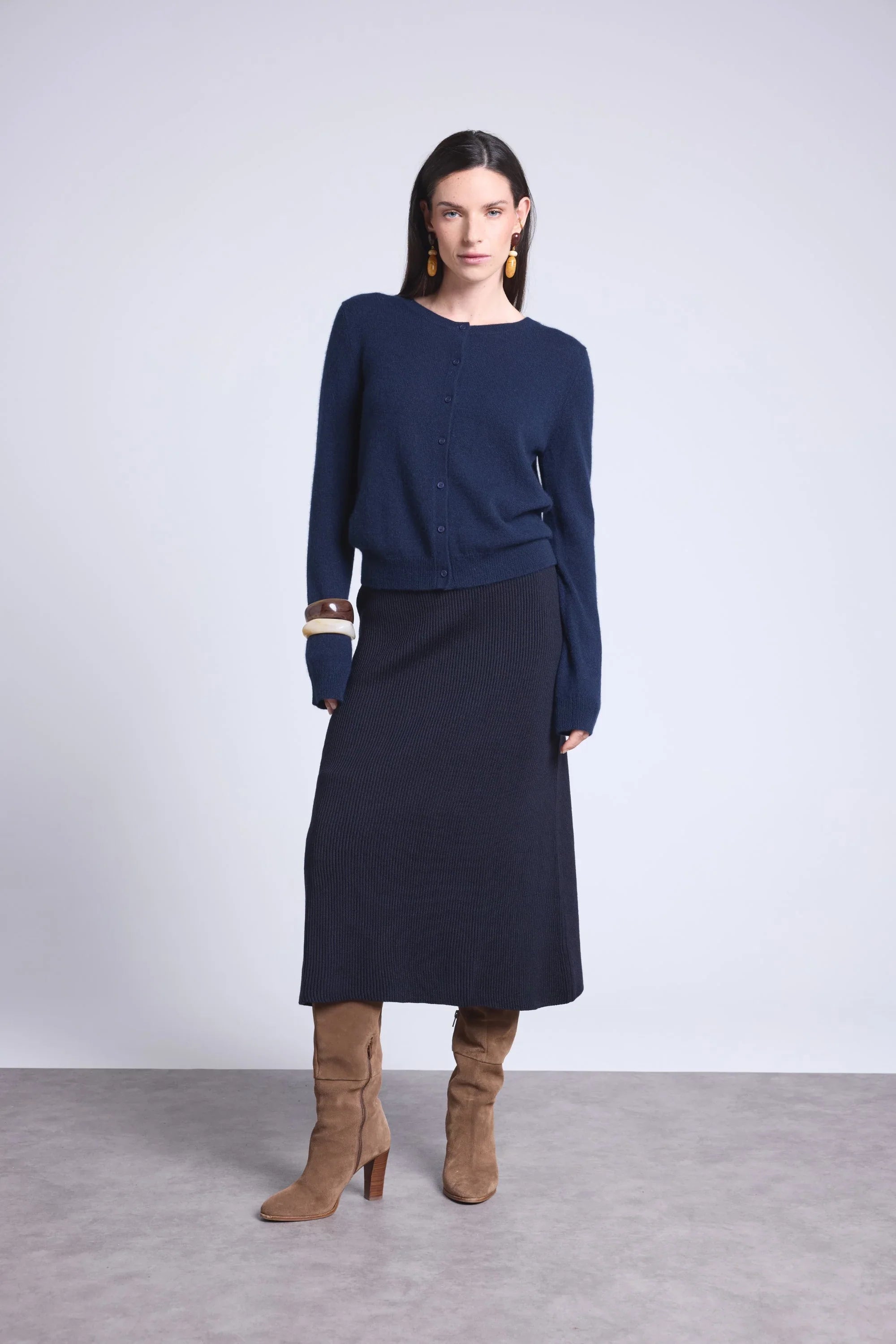 Neva Round-Neck Cardigan - Navy Blue - Women