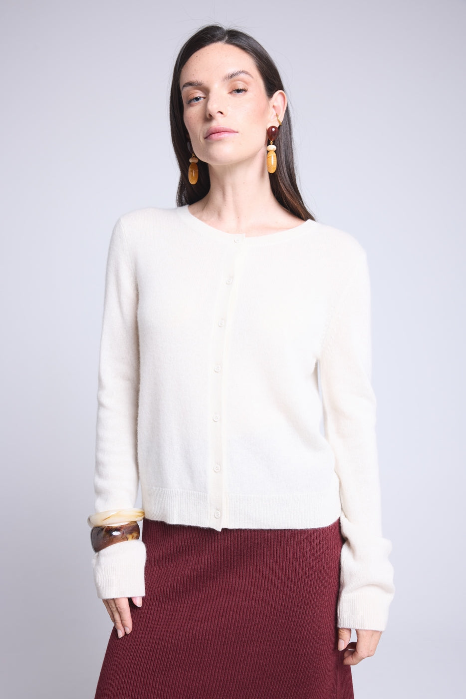 Cardigan Col Rond Neva - Blanc - Femme