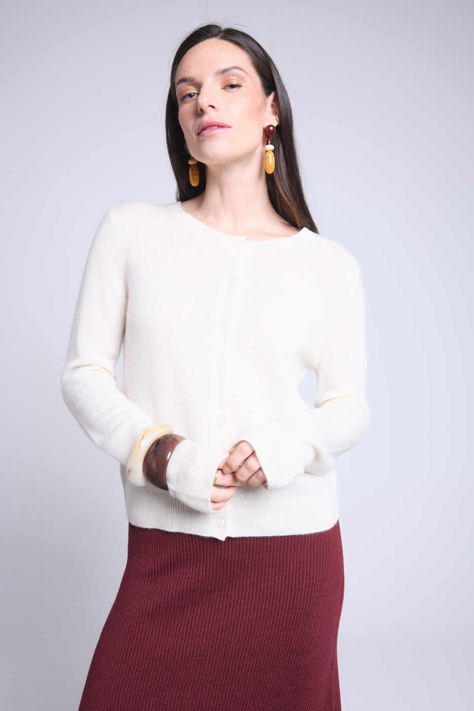 Cardigan Col Rond Neva - Blanc - Femme
