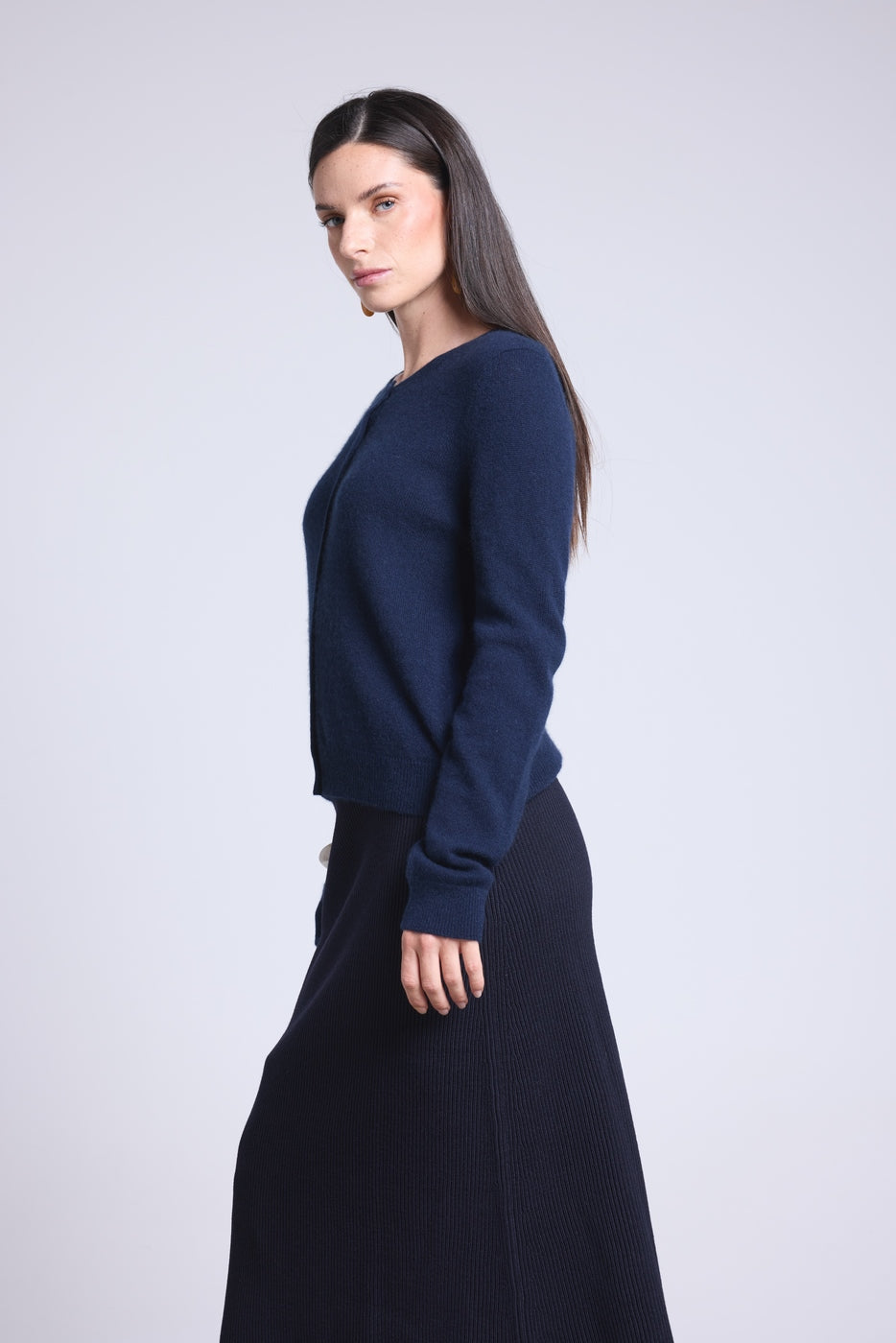 Neva Round-Neck Cardigan - Navy Blue - Women