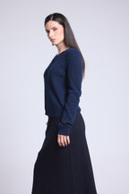 Neva Round-Neck Cardigan - Navy Blue - Women