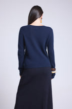 Neva Round-Neck Cardigan - Navy Blue - Women