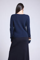 Neva Round Neck Cardigan - Navy Blue - Women
