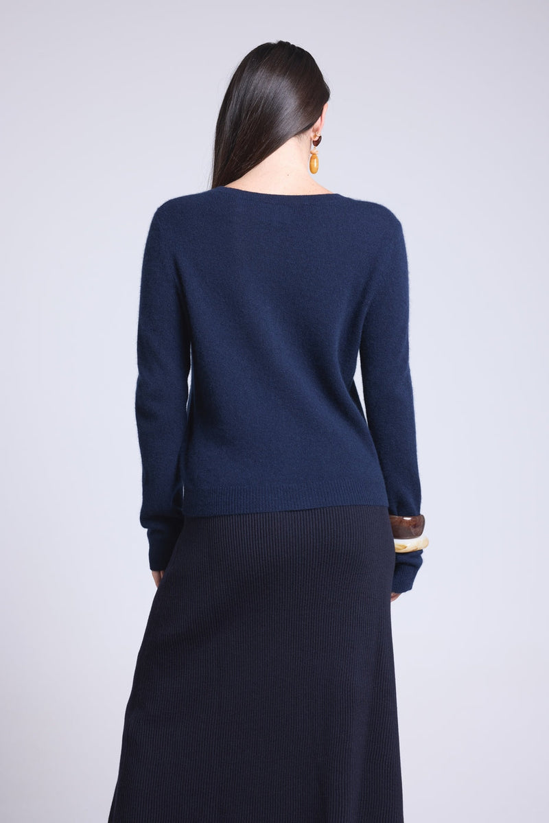 Neva Round Neck Cardigan - Navy Blue - Women