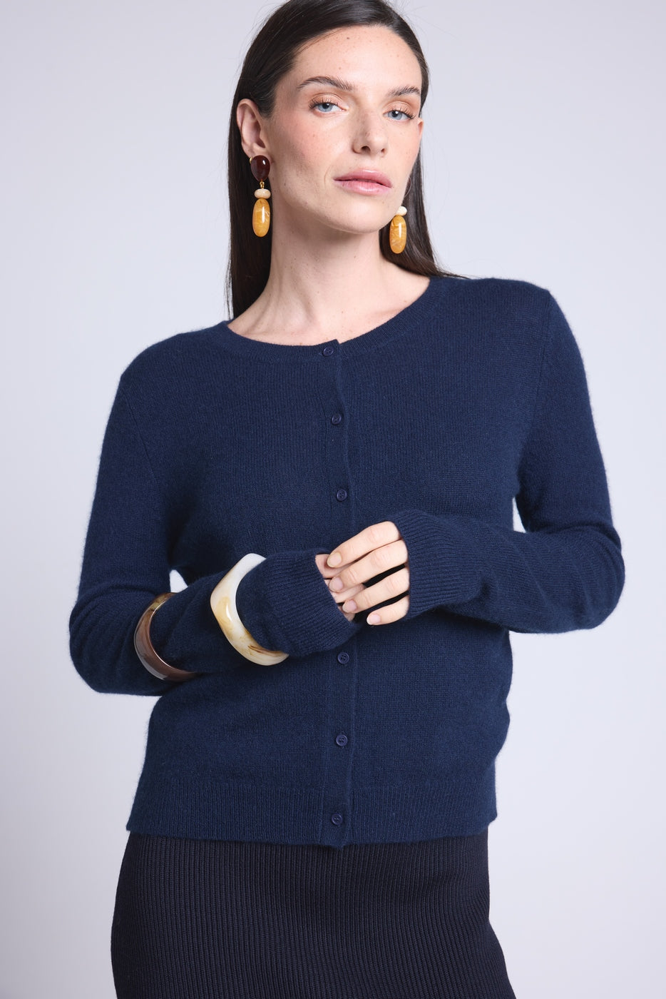 Neva Round-Neck Cardigan - Navy Blue - Women