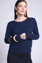 Neva Round-Neck Cardigan - Navy Blue - Women