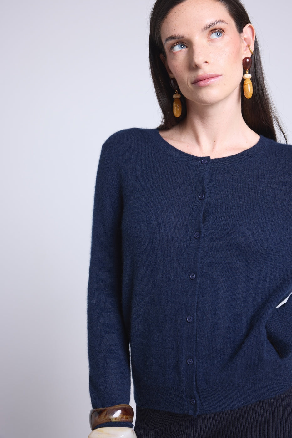 Neva Round-Neck Cardigan - Navy Blue - Women