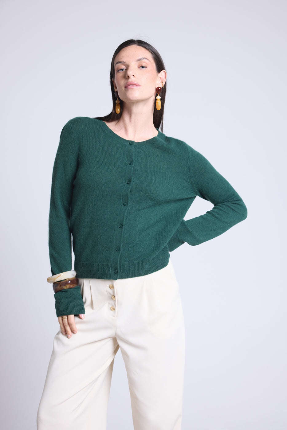 Cardigan Col Rond Neva - Vert Bouteille - Femme