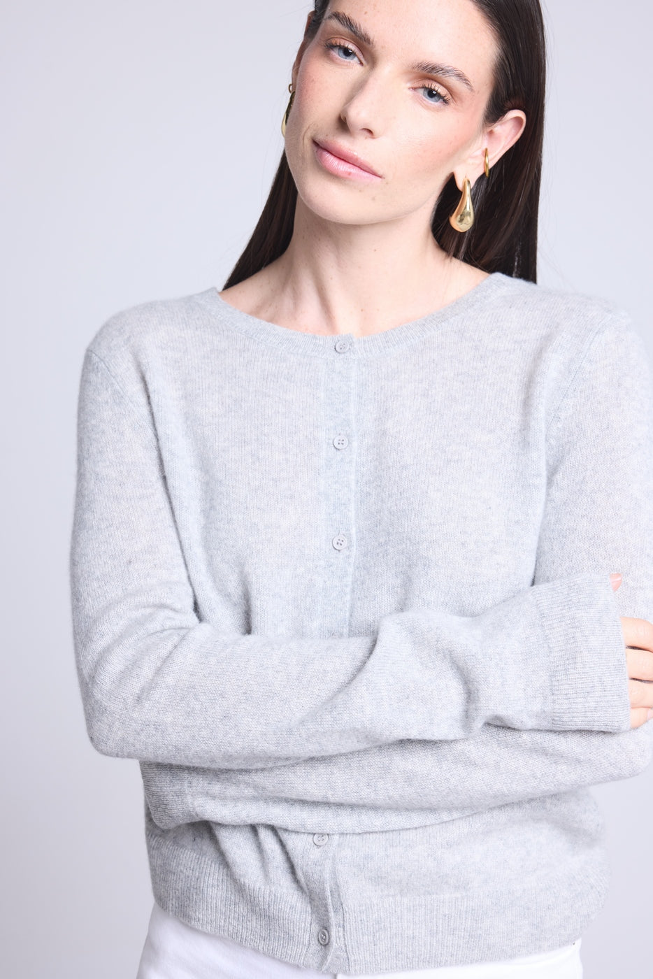 Neva Crew-Neck Cardigan - Light Grey - Women