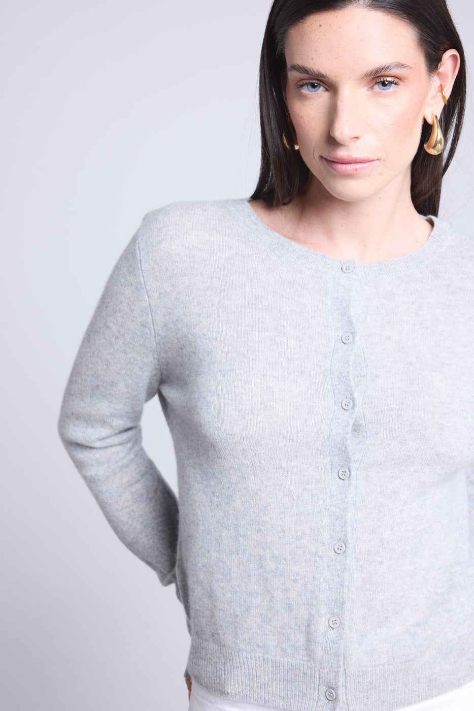 Neva Crew-Neck Cardigan - Light Grey - Women