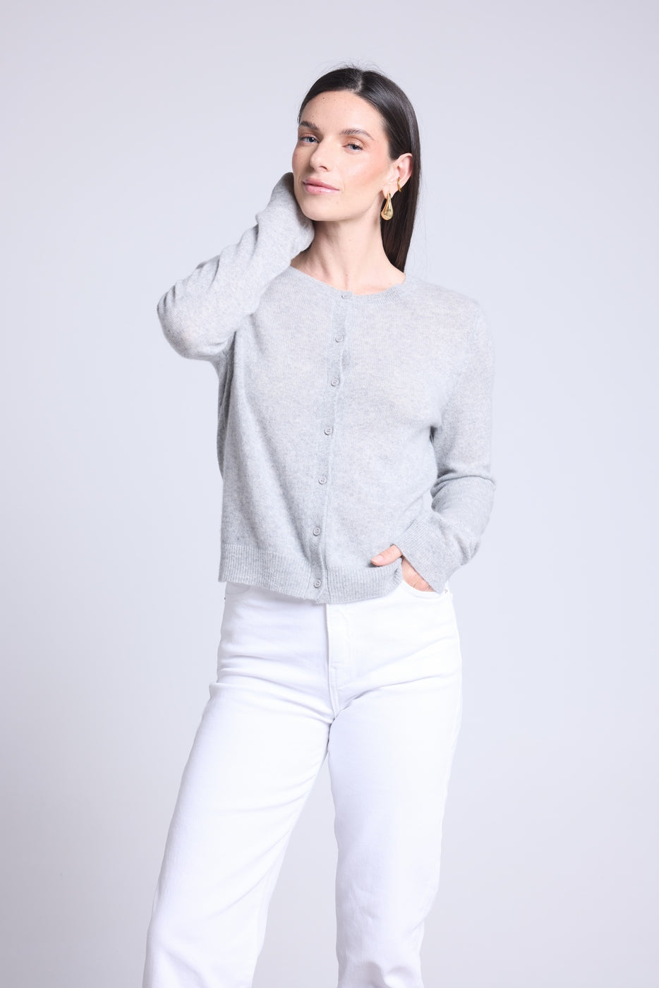Neva Crew-Neck Cardigan - Light Grey - Women