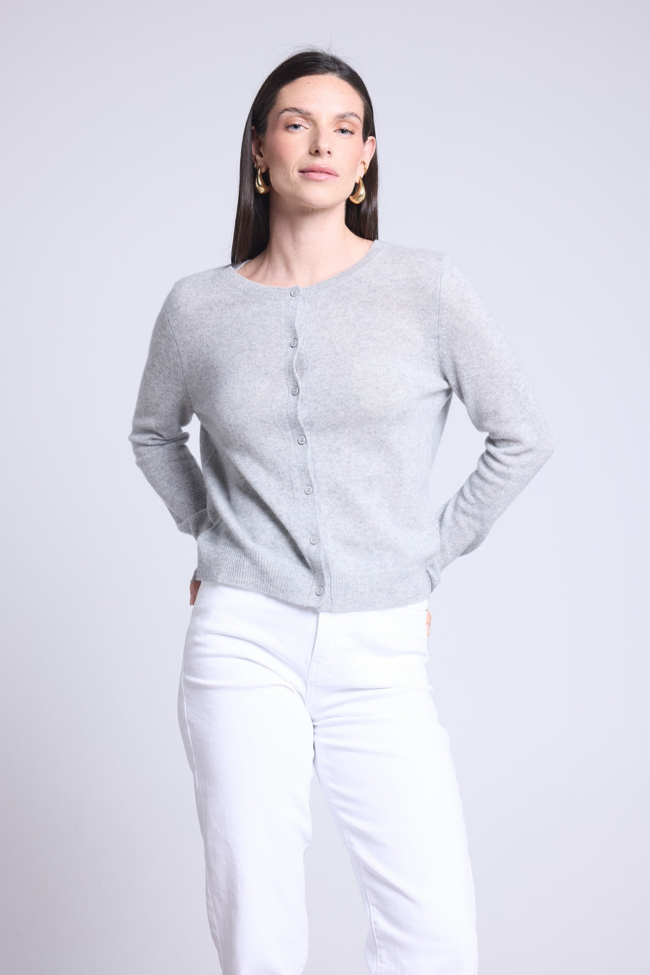 Neva Crew-Neck Cardigan - Light Grey - Women