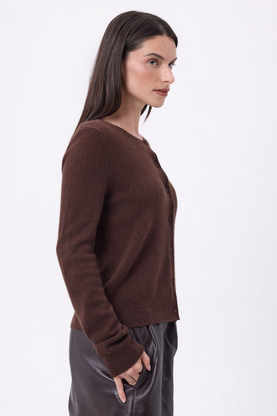 Cardigan Collo Tondo Neva - Marrone Cioccolato - Donna - 100% Cashmere