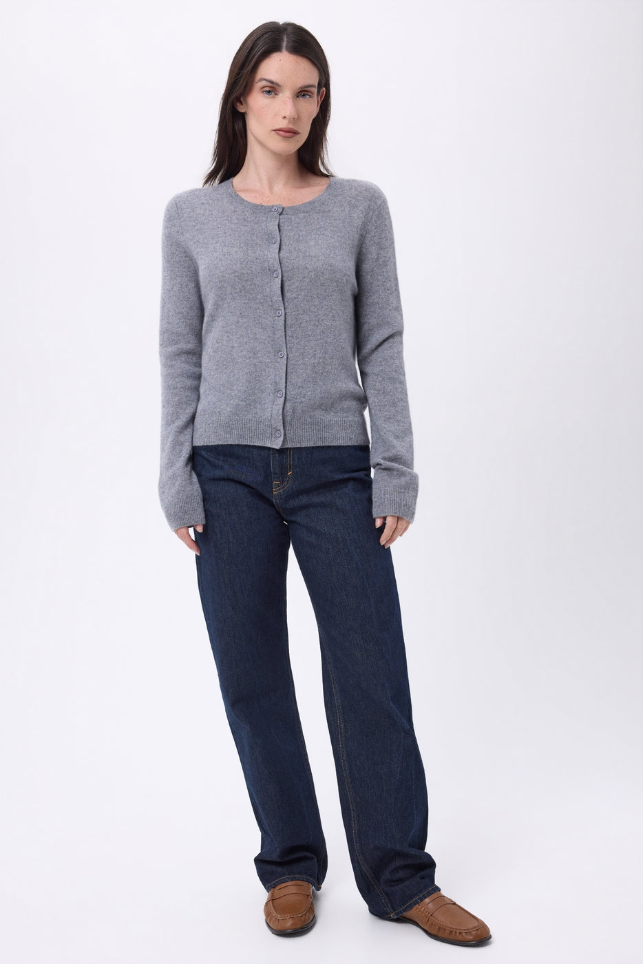 Cárdigan De Cuello Redondo Neva - Gris Oscuro - Mujer - 100% Cachemira