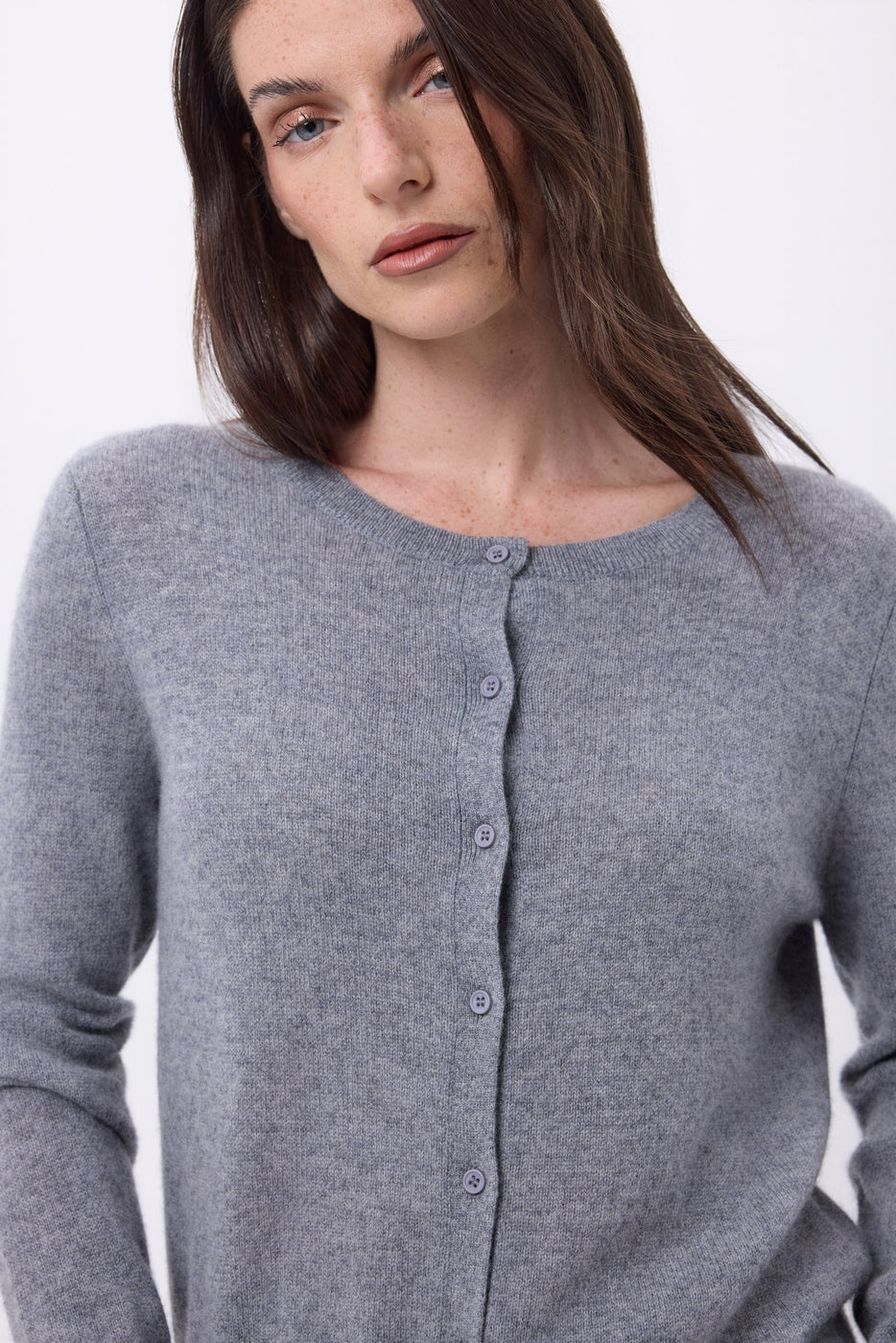 Cárdigan De Cuello Redondo Neva - Gris Oscuro - Mujer - 100% Cachemira