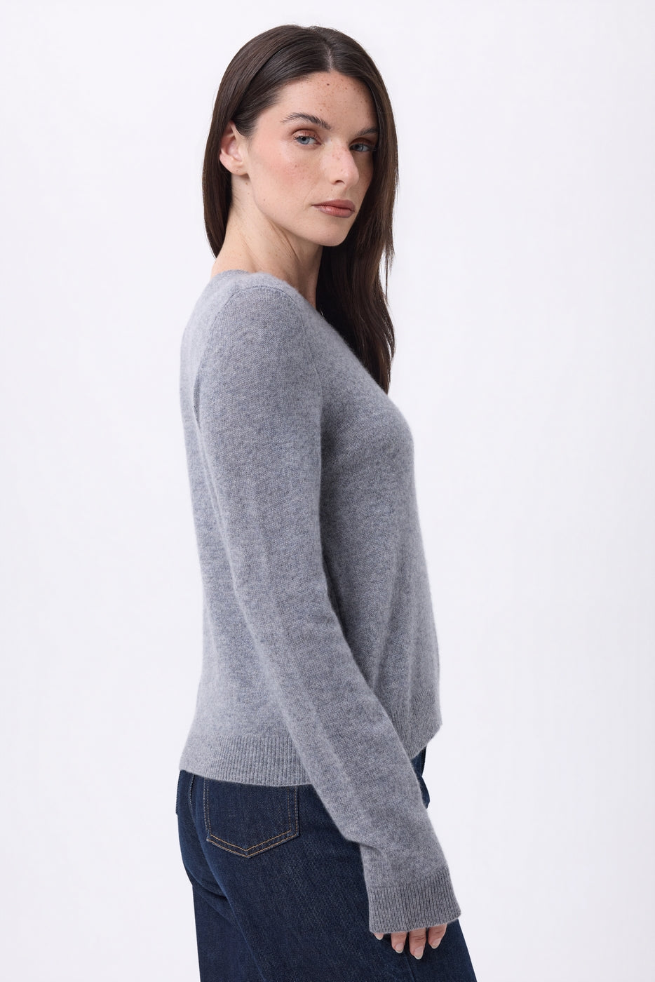 Cárdigan De Cuello Redondo Neva - Gris Oscuro - Mujer - 100% Cachemira