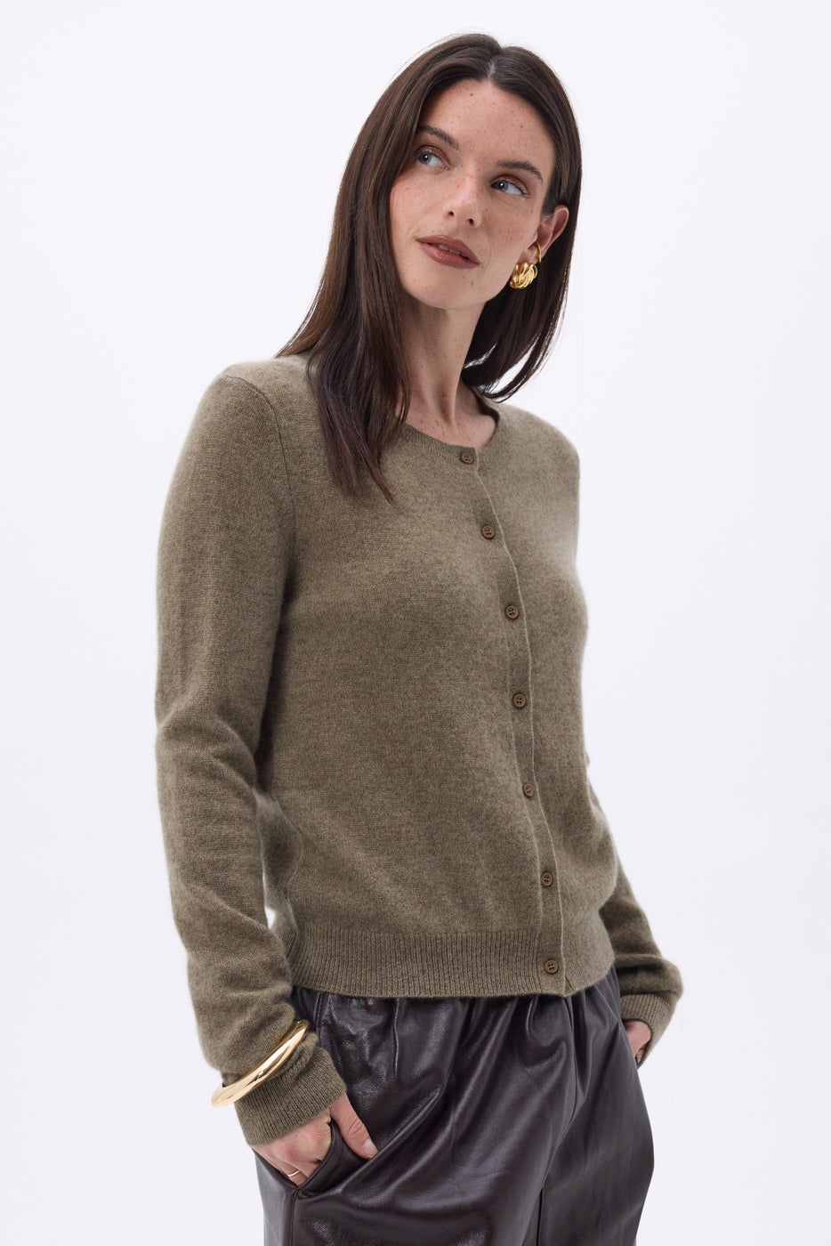 Cardigan Col Rond Neva - Khaki Chine - Femme