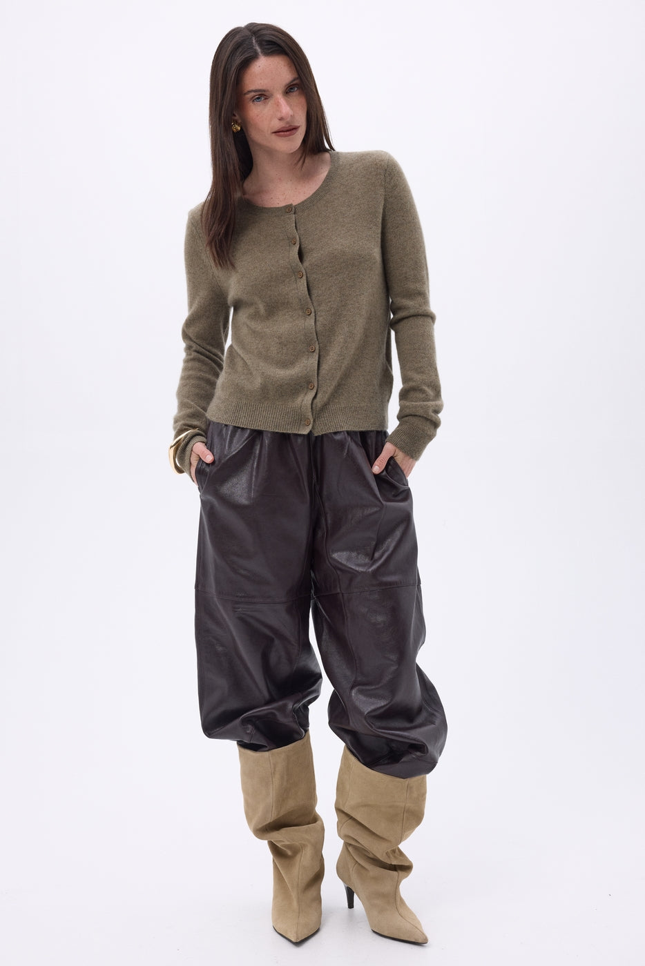 Cardigan Col Rond Neva - Khaki Chine - Femme