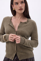 Cardigan Col Rond Neva - Khaki Chine - Femme