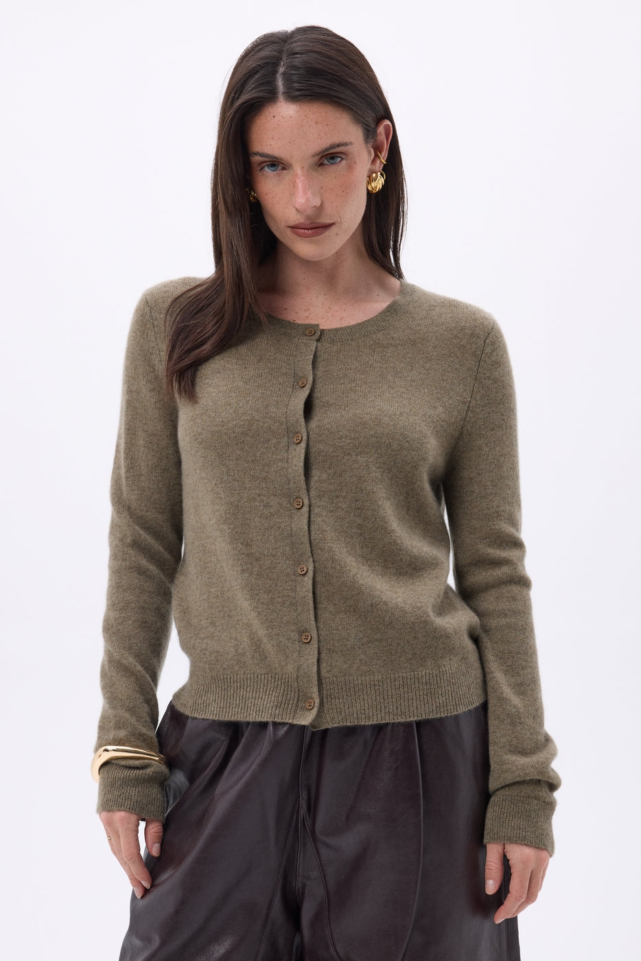 Cardigan Col Rond Neva - Khaki Chine - Femme