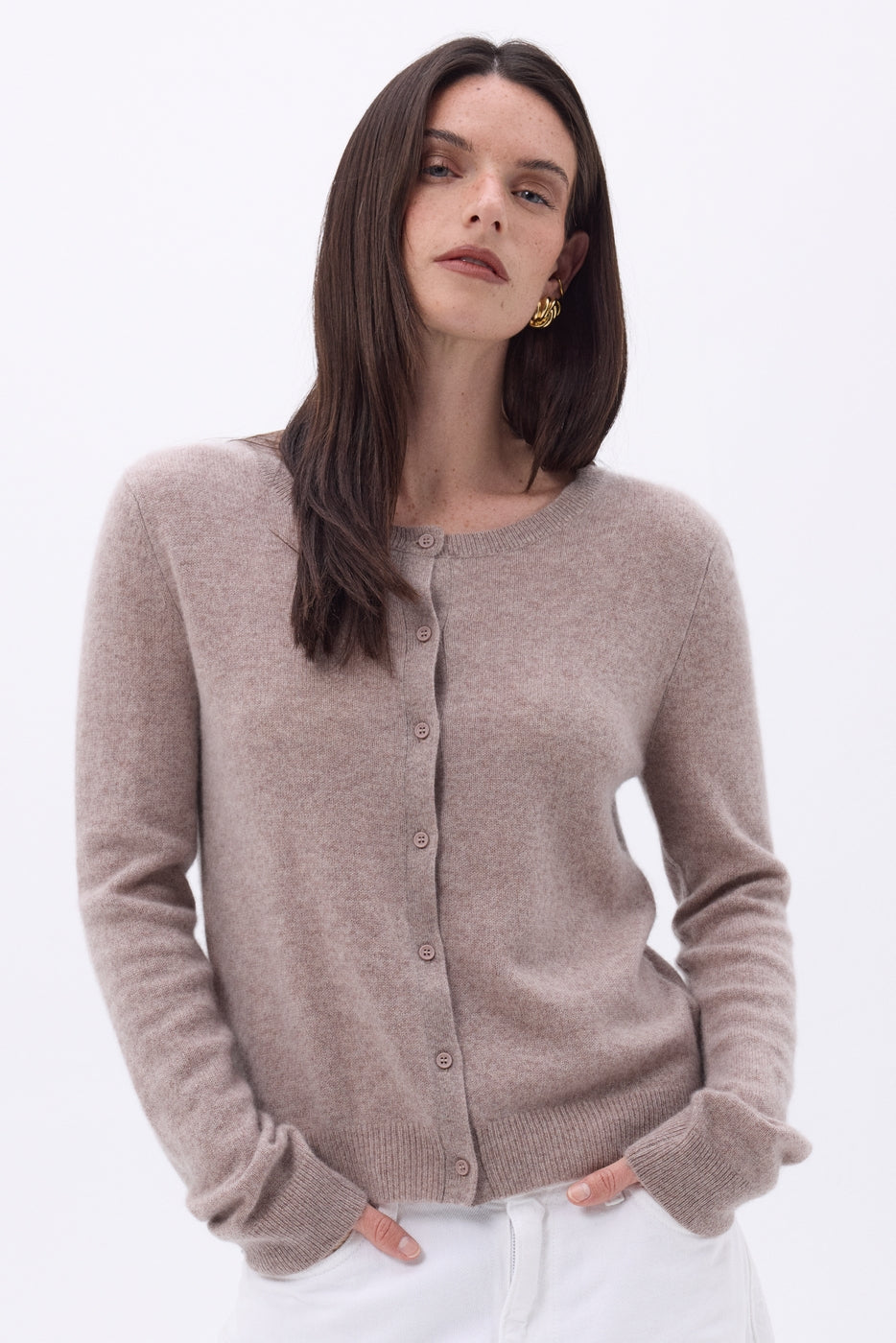 Cárdigan de cuello redondo Neva - Avellana - Mujer