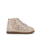 Pom d'Api – Pom D'Api - Newflex Basic - Nude, chaussure montante enfant à lacets, motif zébré doré et beige