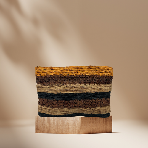 Neziha Clutch Bag - Orange & Brown & Black