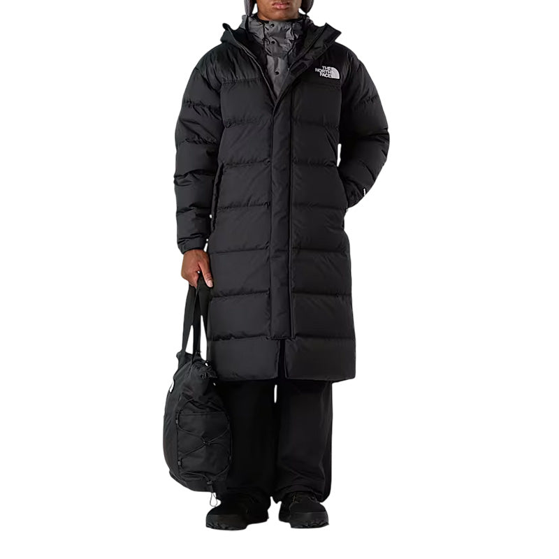 The North Face - Doudoune Longue À Capuche Nuptse - Noir Blanc Noir