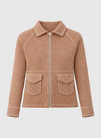An'ge – Gilet Niba Beige, veste marron en laine avec fermeture éclair et poches à rabat