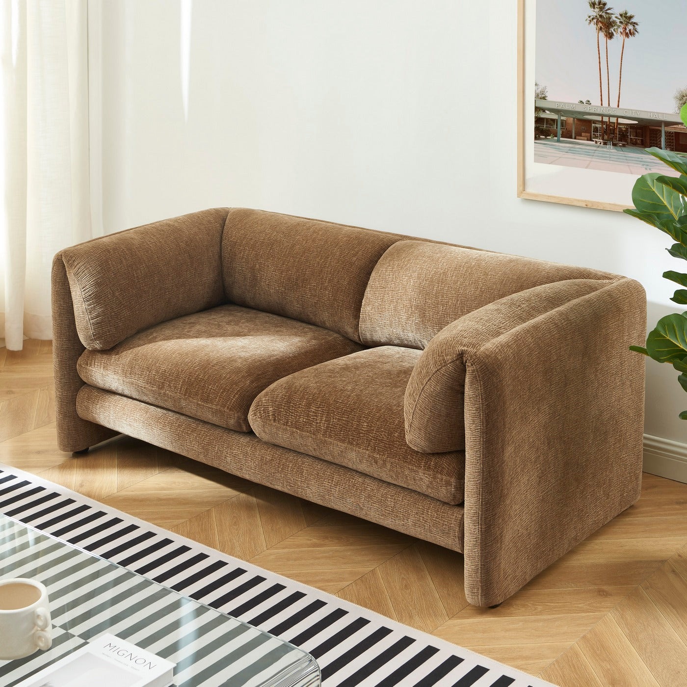 Nikki - 2-Seater Sofa - Textured Velvet - Brown