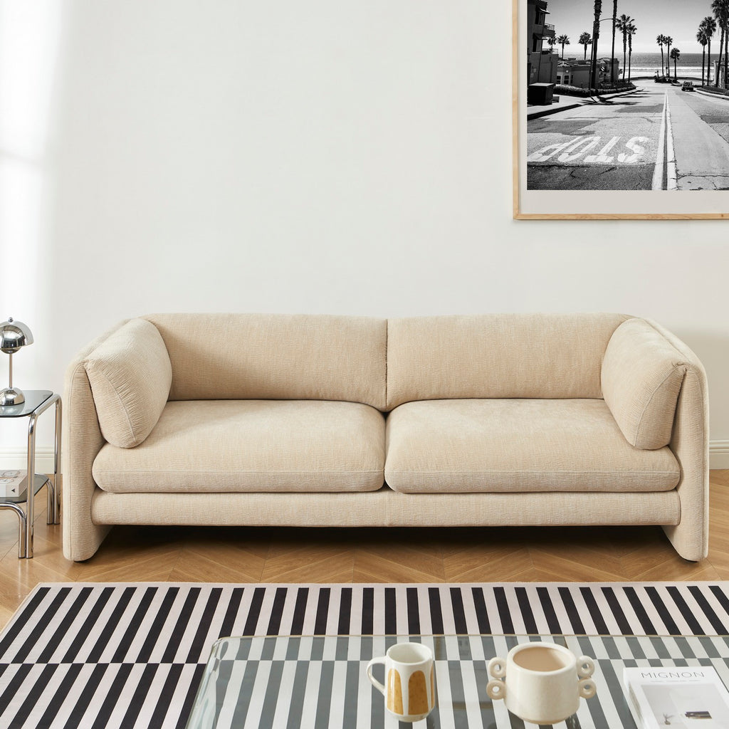 Nikki - 3-Seater Sofa - Textured Velvet - Beige
