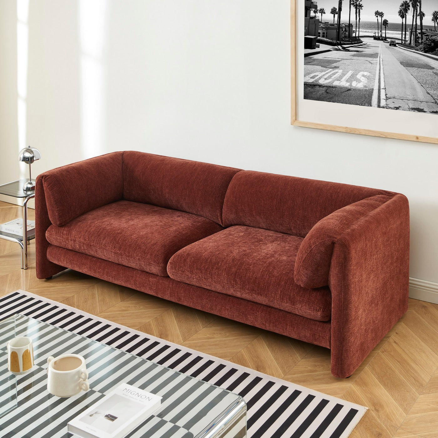 Nikki - 3-Seater Sofa - Textured Velvet - Terracotta