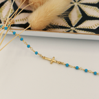 Bracelet Mini Stone Croix - Or & Turquoise