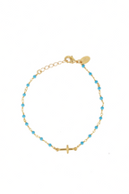 Bracelet Mini Stone Croix - Or & Turquoise