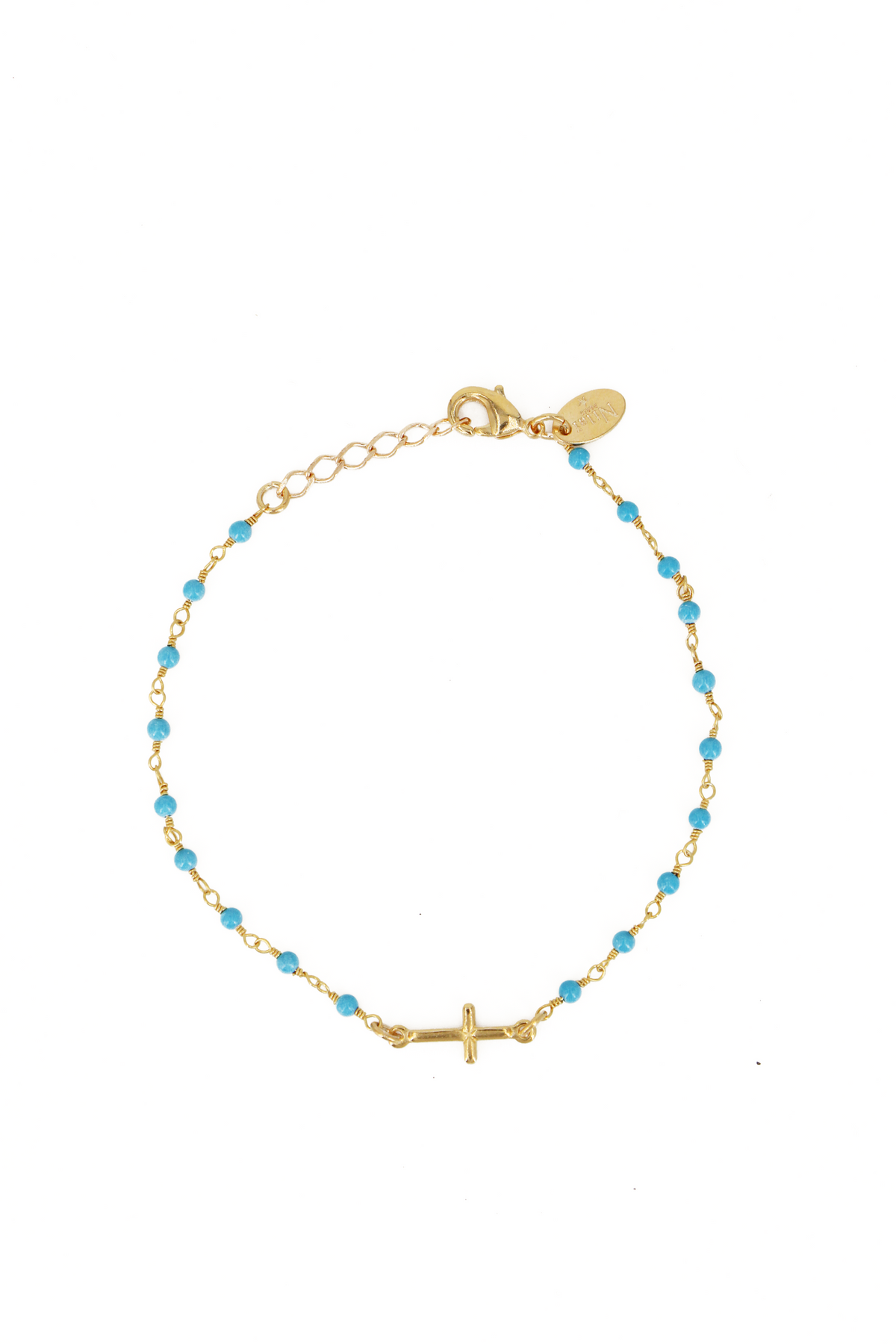 Bracelet Mini Stone Croix - Or & Turquoise