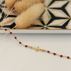 Bracelet Mini Stone Croix - Or & Grenat