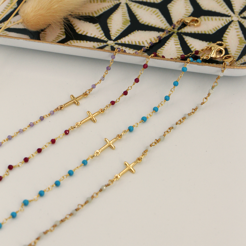 Bracelet Mini Stone Croix Grenat - Or / Grenat