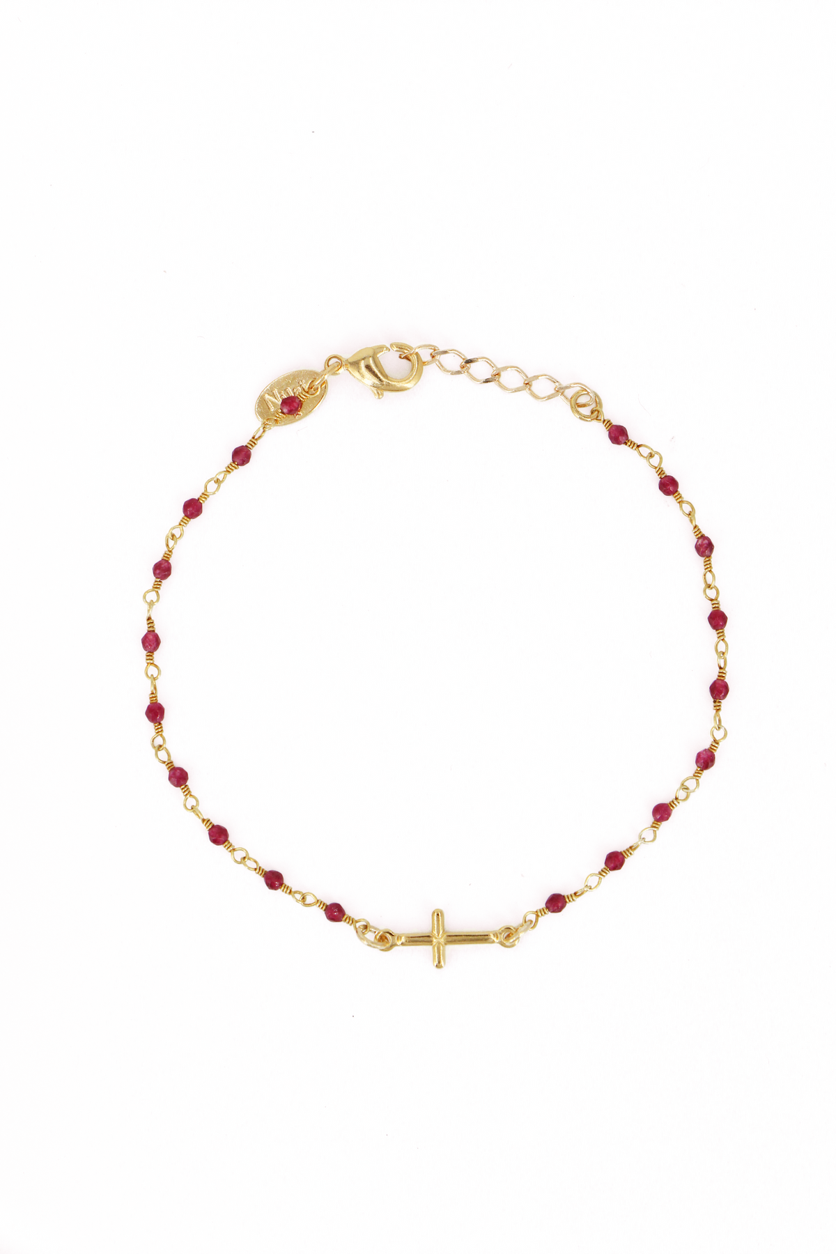 Bracelet Mini Stone Croix - Or & Grenat
