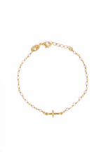 Bracelet Mini Stone Croix Perle De Lune - Or & Blanc
