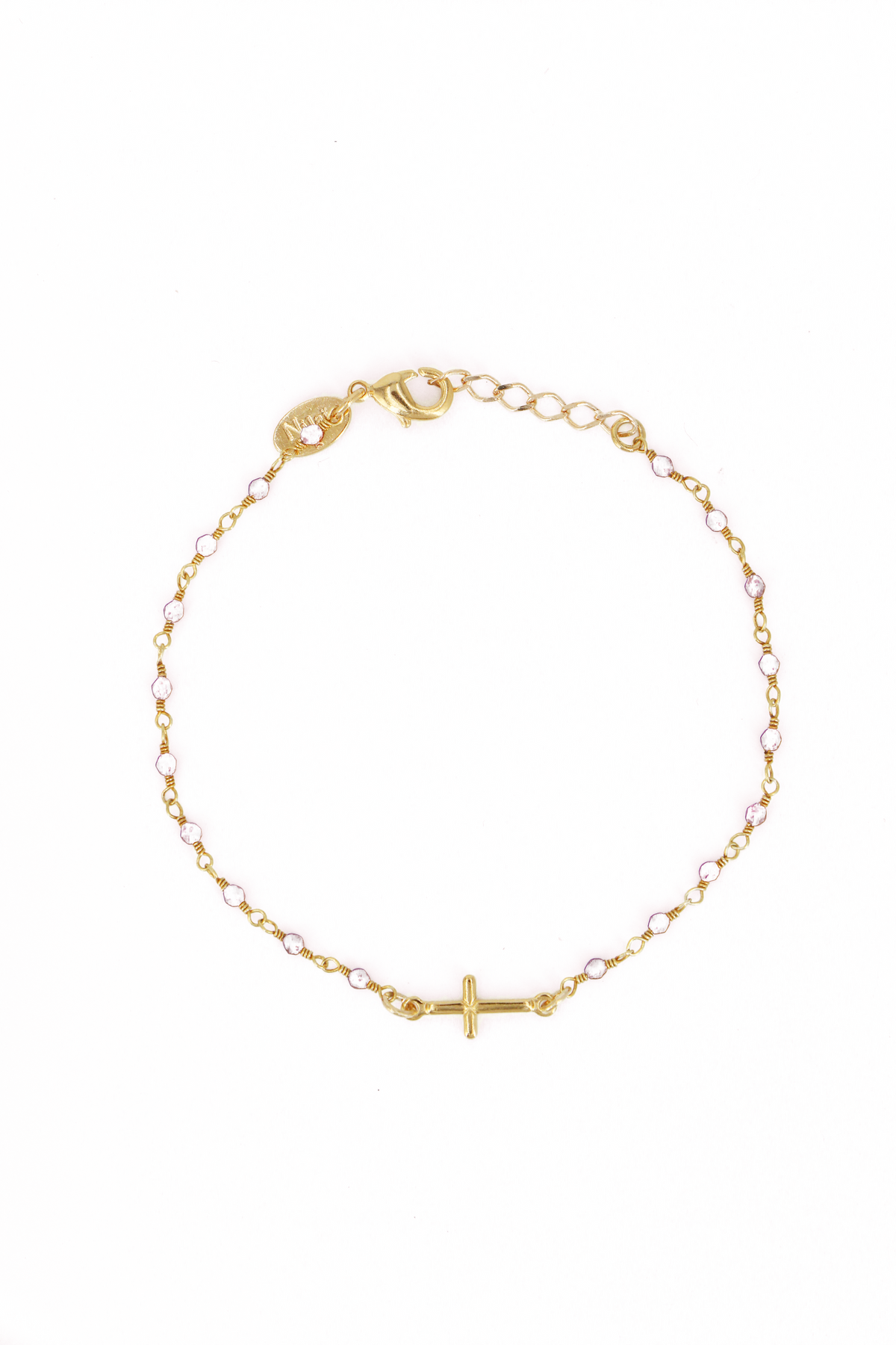 Bracelet Mini Stone Croix Perle De Lune - Or & Blanc