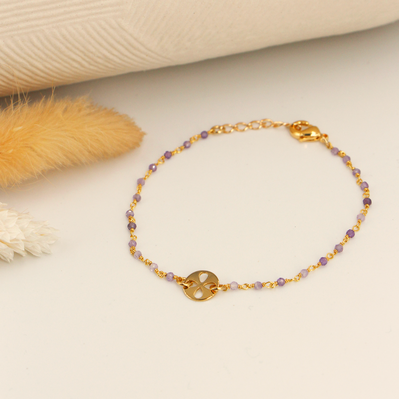 Bracelet Mini Stone Fleur Amethyste - Or / Parme