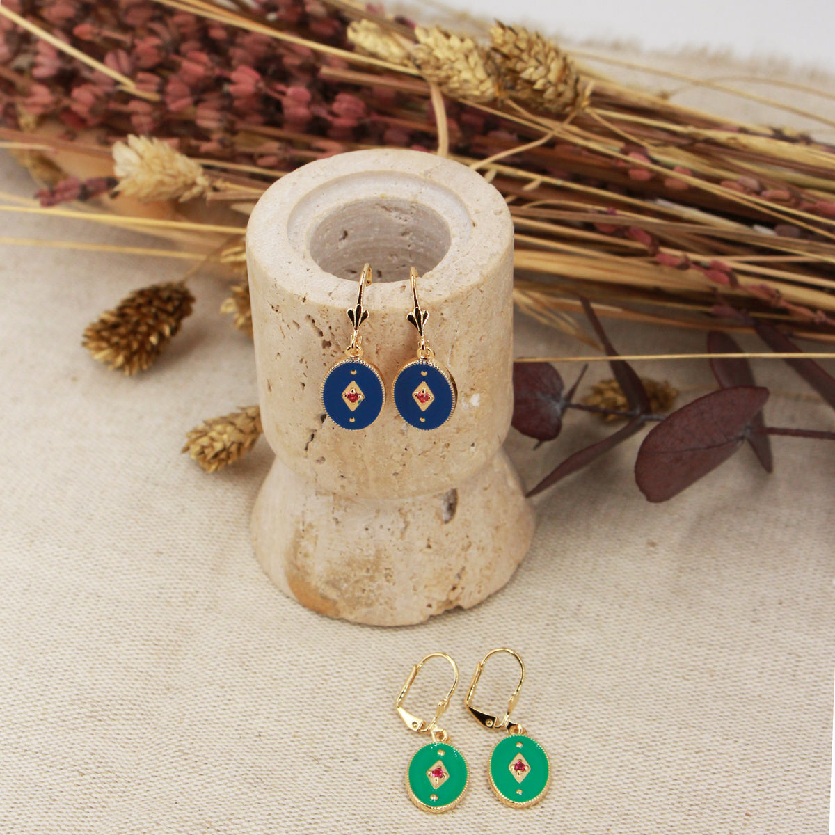 Boucles D'Oreilles Indie - Or & Bleu