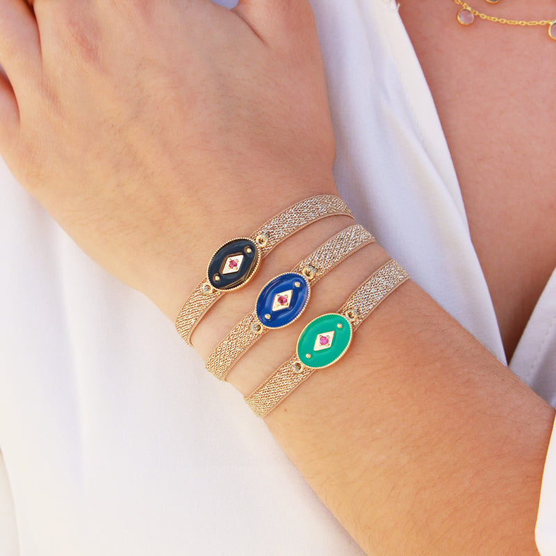 Bracelet  Ruban Elastique  Indie Noir - Or /Noir