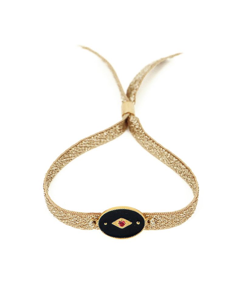 Bracelet  Ruban Elastique  Indie Noir - Or /Noir