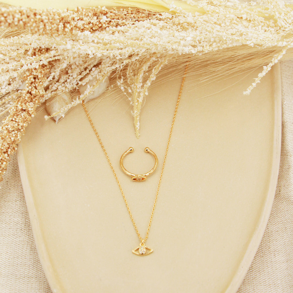 Lily Necklace + Eye Ring Box - Gold And Zirconium