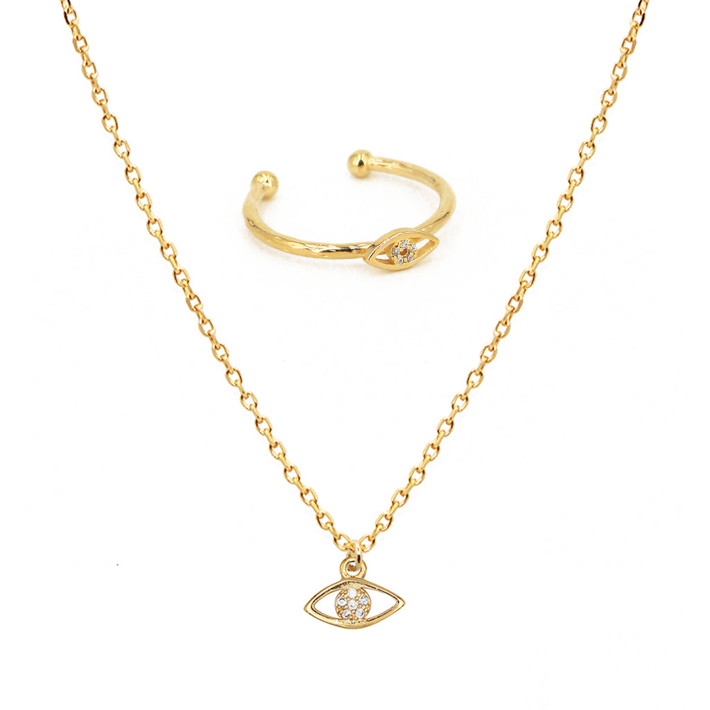 Lily Necklace + Eye Ring Box - Gold And Zirconium