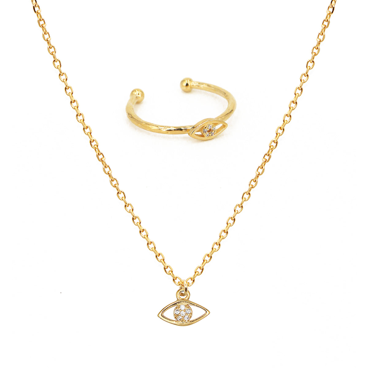 Lily Necklace + Eye Ring Box - Gold And Zirconium