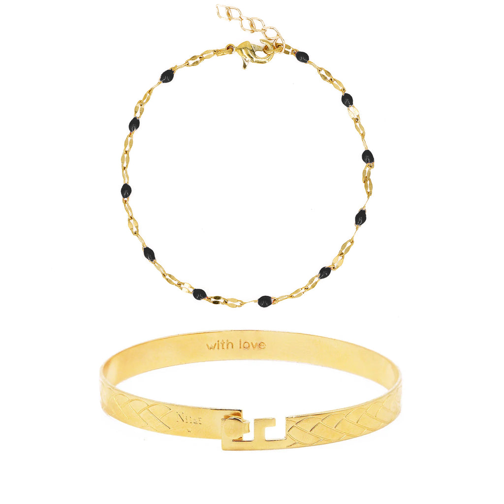 Coffret Jonc Eternity & Bracelet Tutti - Or & Noir