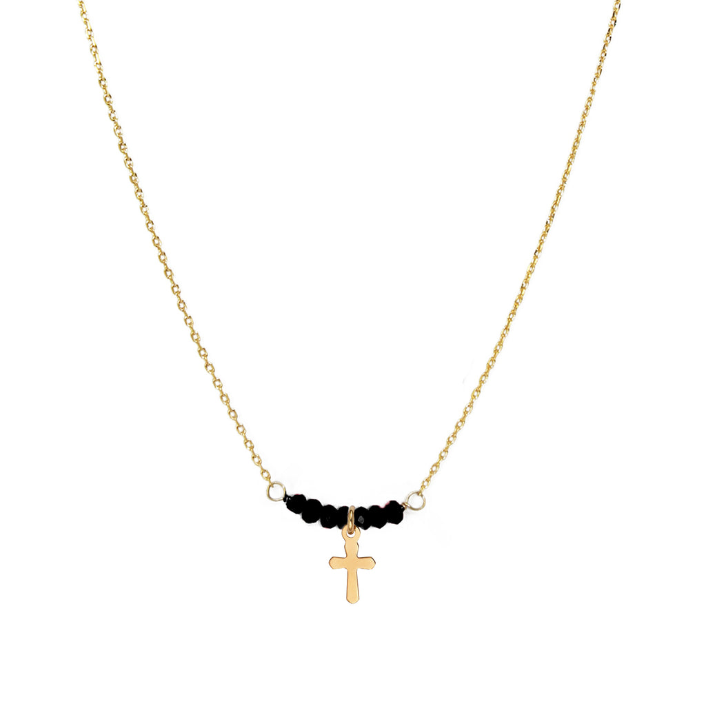Collier Elena Noir Croix - Or & Agate Noire