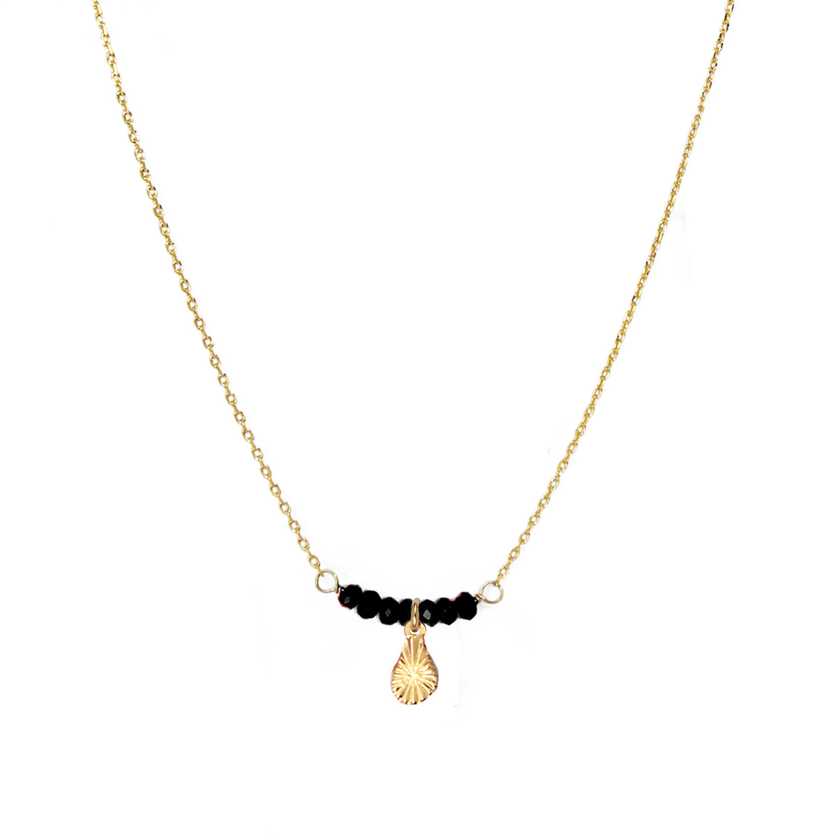 Collier Elena Noir Pampille - Or & Agate Noire